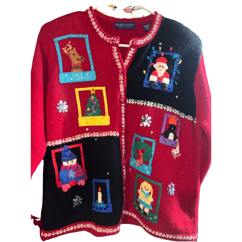 Karen Scott Petites Women's Red Christmas Cardigan Sweater Petite Large Holiday